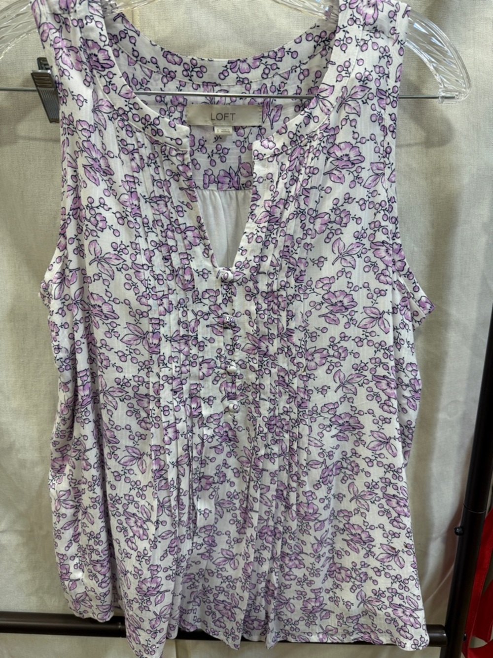 LOFT Lavender Floral Pintuck Sleeveless Top